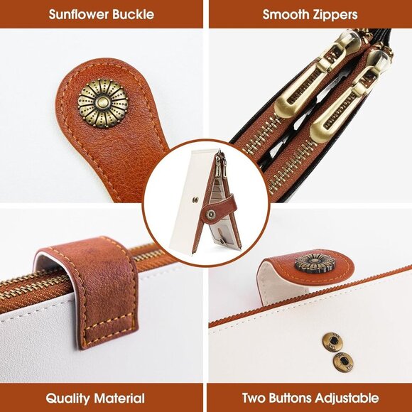 Women's Leather Wallet RFID Bifold Large Capacity Card Holder with Zipper - Picture 6 of 7